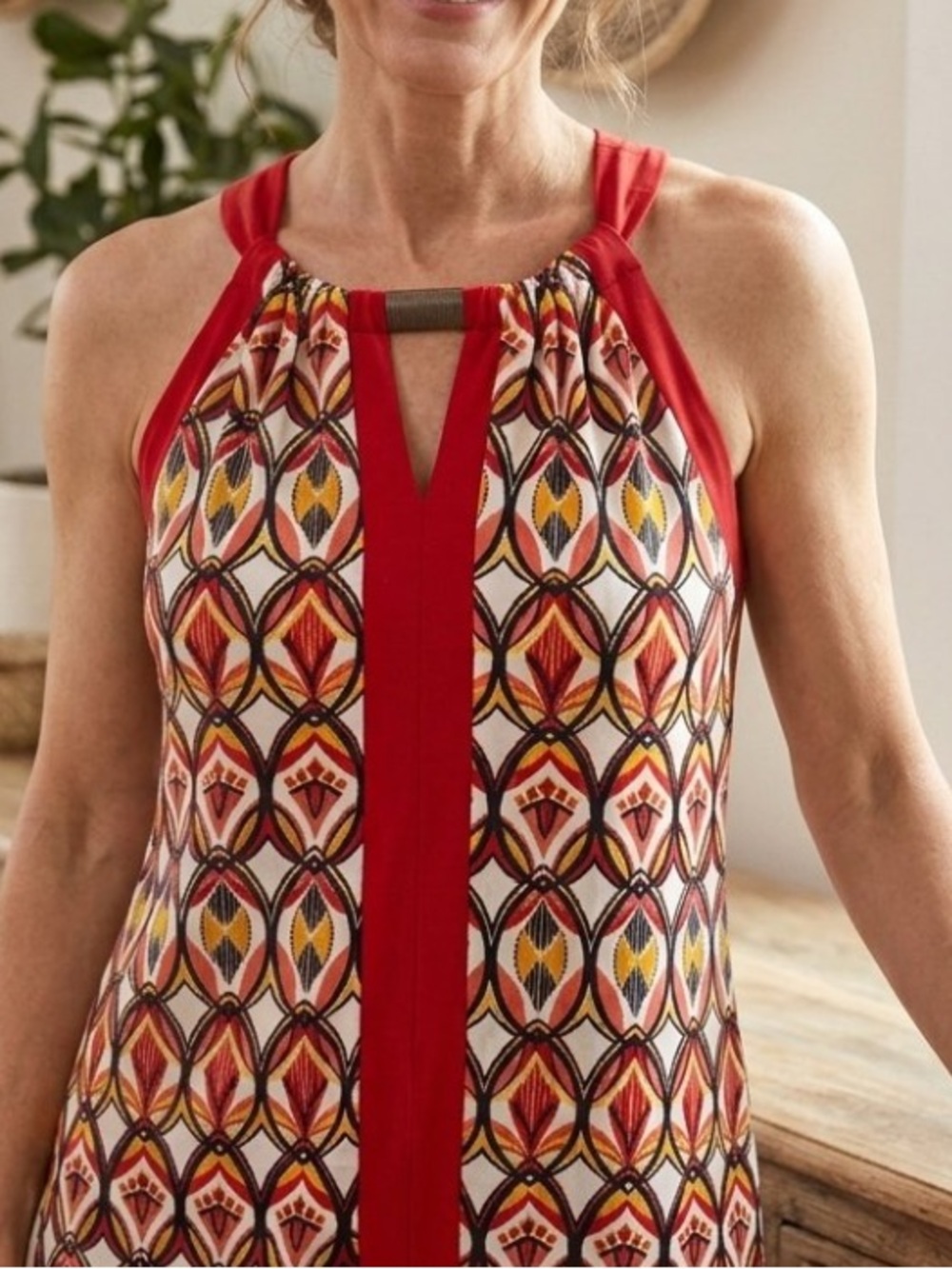Apt. 9 Red Multicolor Geometric sleeveless Top Sz L